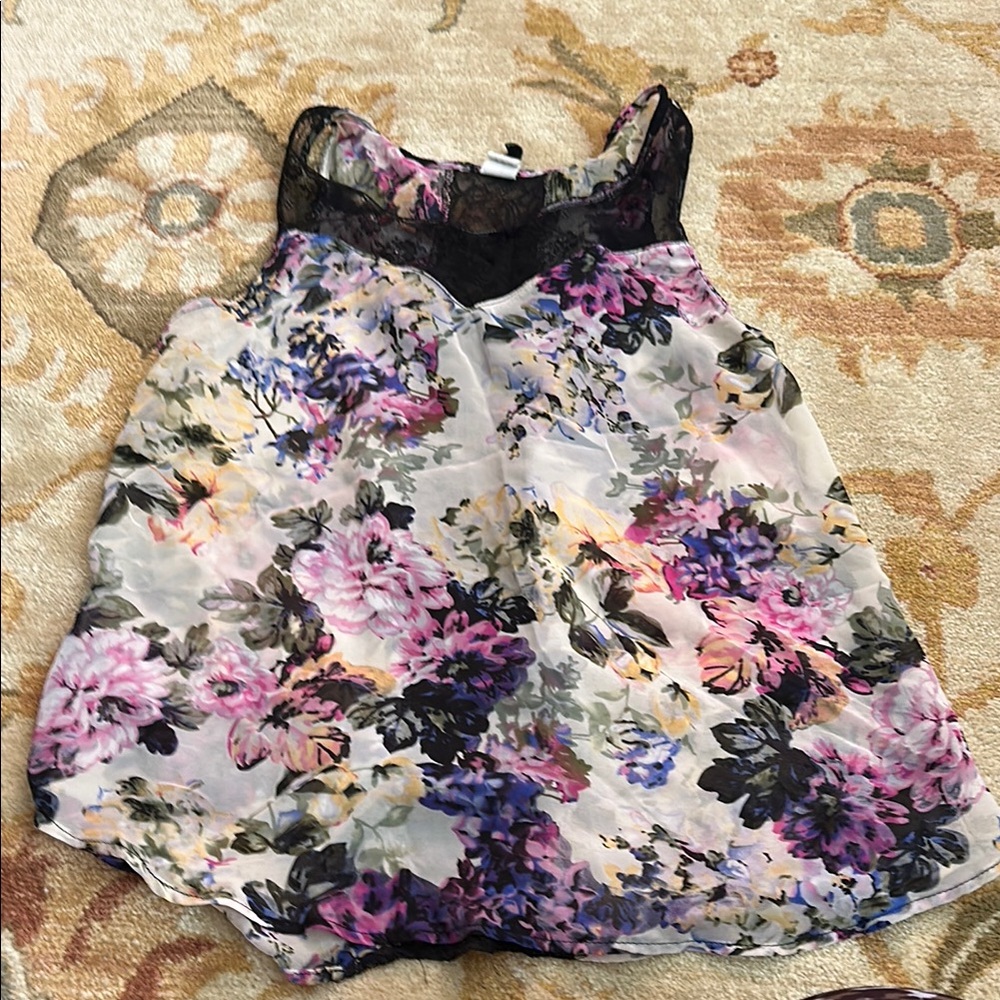 Floral Sleeveless Top with Black Lace